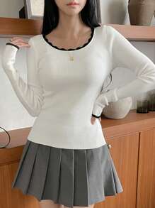 DAZY Women's Autumn/Winter Contrast Color Slim Fit Pullover Sweater