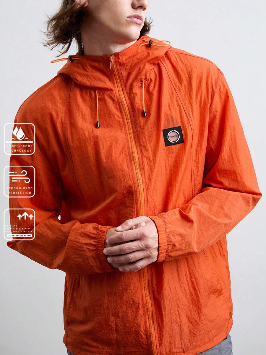 Manfinity RebelGame 男士編織時尚休閒純色寬鬆長袖拉鍊夾克外套，日常穿著 - 橘色 - 查看 1