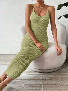 SHEIN Clasi Suéter elegante casual entallado con tirantes finos y espalda descubierta para mujeres - Verde - Ver 3