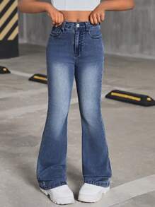 SHEIN Tween Girls Y2K Floral Embroidery Bootcut Flare Leg Jeans,Girls Summer Clothes Back To School Streetwear Outfits