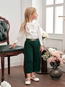 SHEIN Leap Crew Bộ thời trang bé gái Chuỗi Nơ trước Nút phía trước Khối Màu Buổi tiệc - Nhiều màu - Xem 3