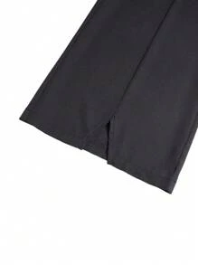 TaskEZ 2pcs Women Healthcare Uniform - Solid Color V-Neck Blouse & Slit Long Pants, Scrub Sets - Black - View 5