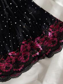 SHEIN 2件套性感夜店女士蕾丝拼布吊带连衣裙套装，适合外出穿着 - 酒紅色 - 查看 5