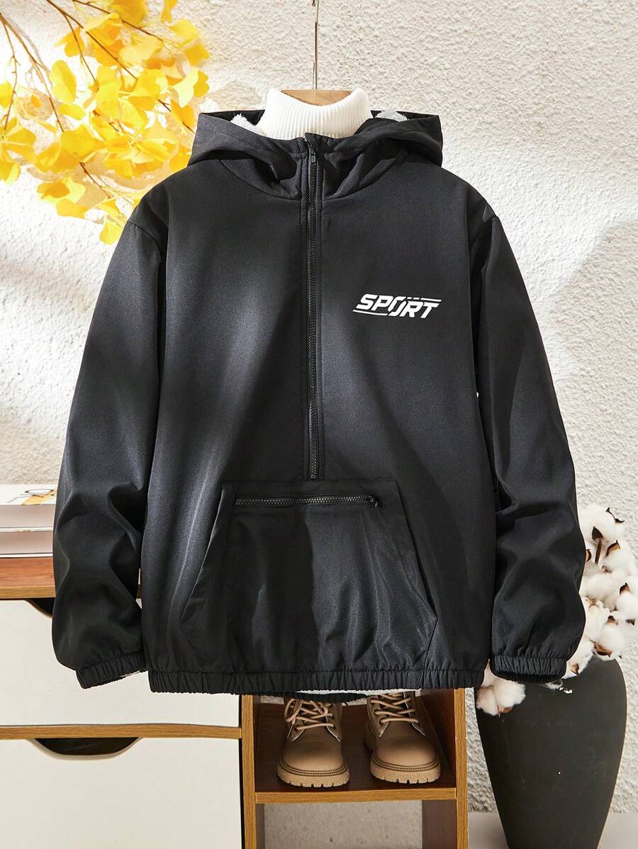 Tween Boy Fall Clothes Jacket With Zipper And Pocket - Black - View 1