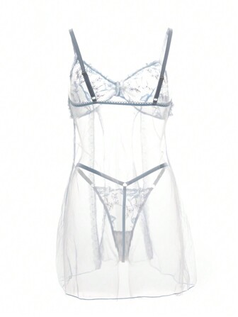 2 st/set kvinnor i enfärgad broderad skir camisole nattlinne och stringtrosset