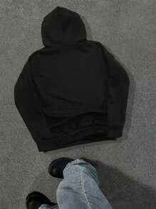 Manfinity LEGND 大码男式图案印花简约日常连帽衫 - 黑色 - 查看 2