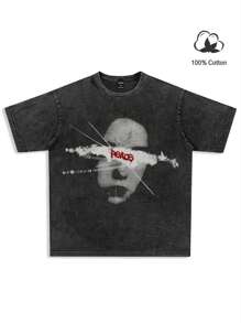 Manfinity Roghcode Loose Fit Men Slogan & Angel Graphic Print Drop Shoulder Goth Short Sleeve Tee, Boyfriend Gift, For Going Out - Black - View 2