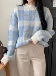 DAZY Women's Thick Plaid Thermal Lined Pullover Sweater,Fall Clothes