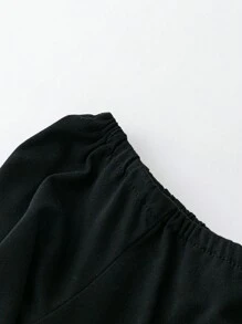 Flirla Plus Size Halloween Contrast Pumpkin Print Off Shoulder Midi Dress, Women Fall Clothes - Black - View 3