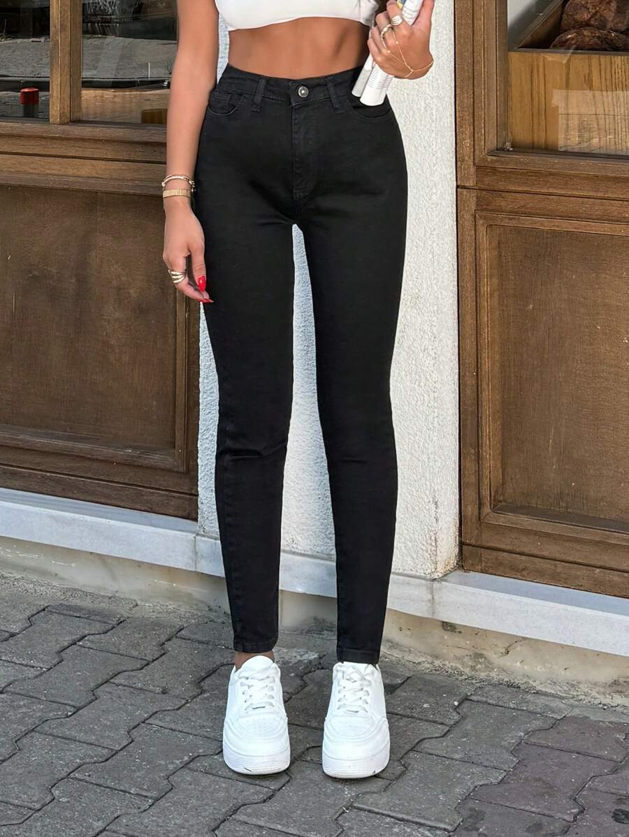 RueChic 97% 棉高腰紧身黑色牛仔裤