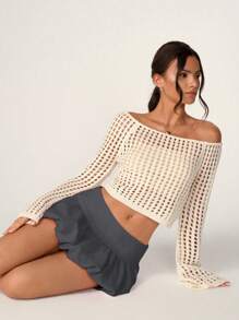 SHEIN Unity Women's Solid Color Ruffle Hem Casual Mid Skirt - Grey - View 6