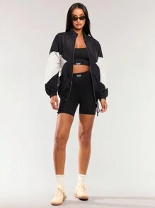 Forever 21 Women's Contrast Color Zip Up Casual Long Sleeve Jacket - Black - View 5