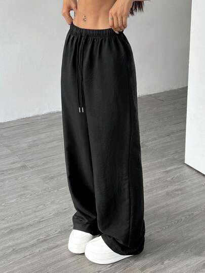 SHEIN Unity Pantalon texturé de couleur unie simple et quotidien pour femmes, pantalon ample