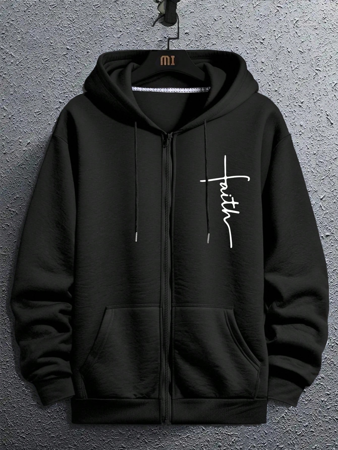 Manfinity Dauomo Men's Casual Letter Printed Fleece Zip-Up Hoodie, Autumn & Winter