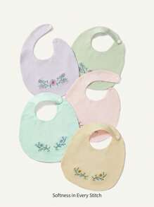 Cozy Pixies Floral Embroidered Bibs 3pcs/Set (Randomly Sent) - Multicolor - View 3