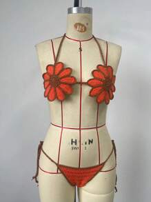 Swim Vcay 女士沙滩裙 2 件套 女士夏季沙滩钩针对比色饰边性感罩衫套装 - 彩色 - 查看 4