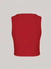 SHEIN EZwear 女士纯色简约日常无袖背心 - 紅色 - 查看 2