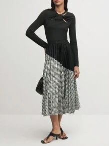 BizChic Damen eleganter farbblock-plissierter A-Linien Rock, Business Lässig für den Alltag