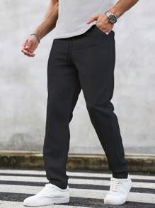 Manfinity LEGND Men's Slim Fit Denim Effect Pants, Fall - Black - View 3
