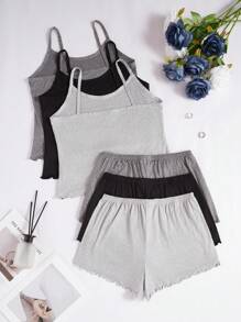 3pcs Women Fashion Slogan Print Camisole & Bow Tie Waist Shorts Set Bow Tie
