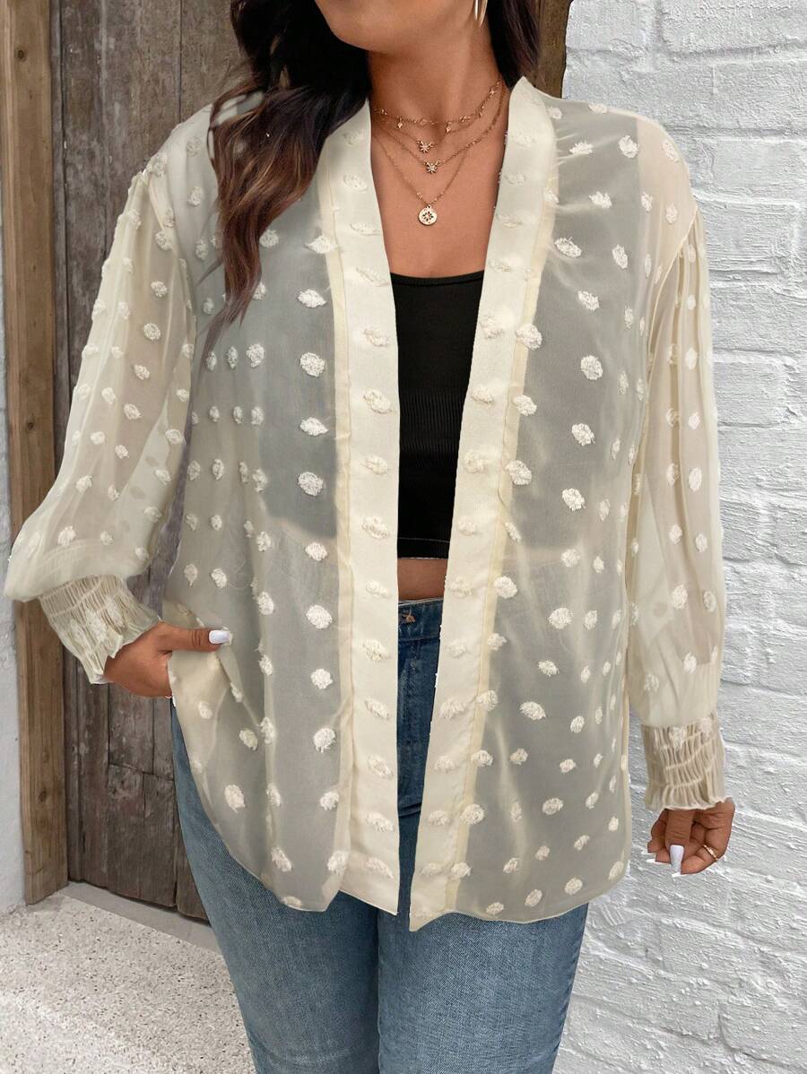Calvaya Plus Size Women's Solid Color Mesh Long Sleeve Jacket Fall Cloth For Women - Apricot - View 1