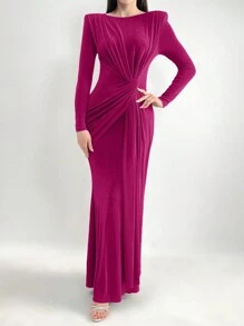 Modelyn Women's Round Neck Sweat Wipe To Fix Your Waist Tie Knot Elegant Gentle And Elegant Dress Long Evening Dresses