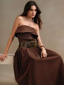 Anewsta Personalized Strapless Dress With Belt - Coffee Brown - View 2