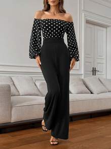 SHEIN Privé Damski wiosenny i letni elegancki kombinezon z odkrytymi ramionami i nadrukiem w kropki