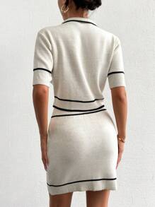 EURMUSE Striped Pattern Cardigan & Knit Skirt