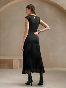 Anewsta Đầm thời trang cổ tròn không tay màu đen sành điệu mùa hè dành cho nữ - màu đen - Xem 3