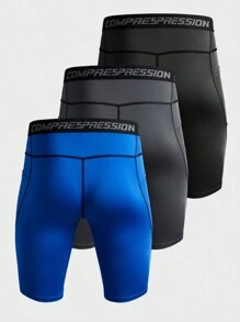 Manfinity Fitness 3pcs/Boyfriend Style Men's Solid Color S Itching Simple Pocket Sports Leggings Daily Leisure Breathable "Quick-Drying Training - Multicolor - View 2