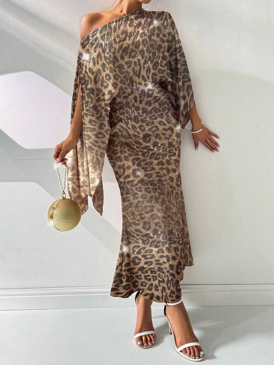 Chiquease Đầm cổ bất đối xứng thanh lịch cho nữ - Màu Khaki - Xem 1