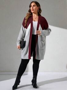 SHEIN LUNE 大码女式拼色简约日常长袖针织开衫 - 彩色 - 查看 6