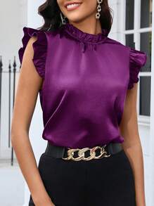 SHEIN Clasi Women's Solid Color Simple Everyday Satin Flare Sleeve Blouse