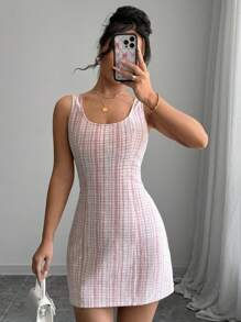 Selianne Women's Summer Plaid Round Neck Sleeveless Elegant Dress For New Year Clothes - Red - View 5