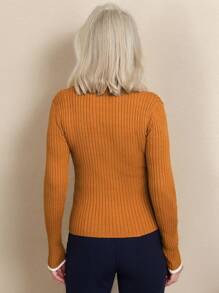 SHEIN LUNE Women's Solid Color Minimalist Casual Long Sleeve Sweater - Yellow - View 5