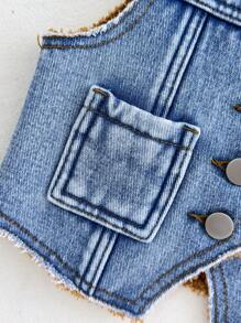 女婴波西米亚西部牛仔秋冬轻洗柏柏尔羊毛层压牛仔背心，配有前扣和平口袋