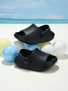 1 Pair Baby Breathable Simple & Cute Dinosaur Theme Anti-Slip Hollow Sandals, Beach Shoes - Black - View 5