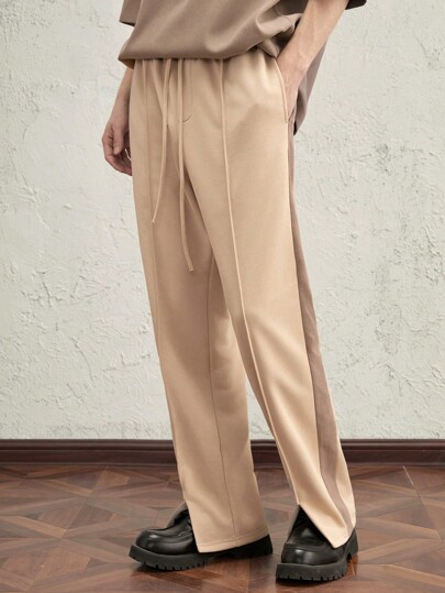 AKNOTIC Business Casual Pantalones de chándal rectos y largos de cintura de punto casuales, adecuados para otoño e invierno para hombre