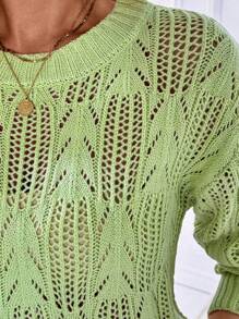 SHEIN LUNE Suéter holgado de mujer de manga larga, verde, con perforaciones