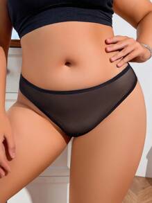 Comfortable Lace Floral Contrast Mesh Plus Size Women Panties - Multicolor - View 4