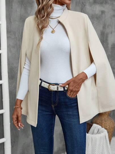 Capa de unicolor para mujer, abrigo elegante de mezcla de lana, otoño/invierno