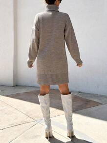 EURMUSE Knitwear Dress With Folded Neck - Mocha Brown - View 6