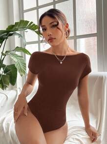 SHEIN EZwear 棕色针织露背女式紧身衣