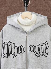 SHEIN Tween Boys Loose Casual Comfortable Letter Printed Hooded Sweatshirt Sweatshirt