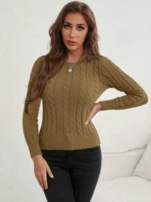EURMUSE Solid Cable Knit Sweater - Camel - View 5