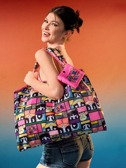 THE POWERPUFF GIRLS X SHEIN 1 Pc Cartoon Figure Printed Foldable Portable Shopping Tote Bag, Blossom, Bubbles, Buttercup,Valentine's Day, Y 2 K