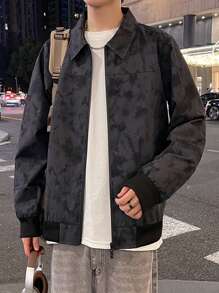 Claim Dot 男士印花拉链翻领长袖休闲夹克 - 深灰色 - 查看 6