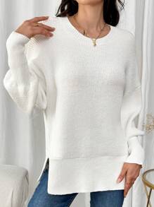 SHEIN LUNE Women's Loose Fit Solid Color Oversized Casual Knit Sweater For Autumn And Winter