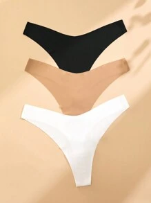 SHEIN 6pcs/Pack Women Simple Solid Color Seamless Comfortable Breathable Low-Rise Thong Panties - Multicolor - View 5